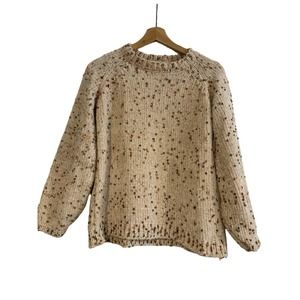 Rylee & Cru womens chenille sweater crewneck puff sleeve pom confetti knit Small